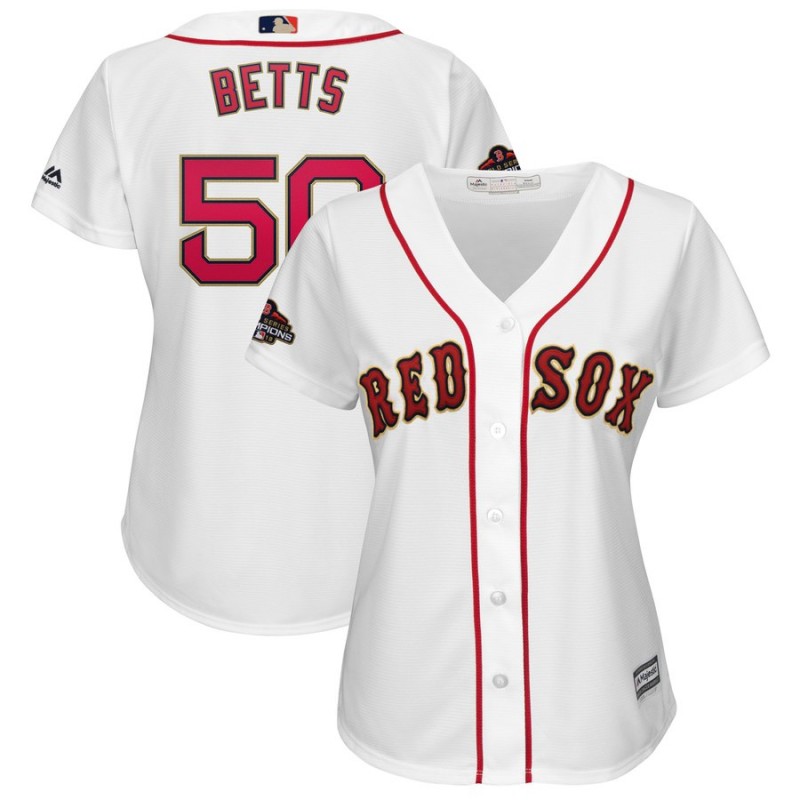 women MLB Boston Red Sox #50 Betts white Gold Letter game jerseys
